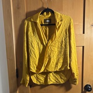 Reformation Mustard Yellow V-Neck Blouse